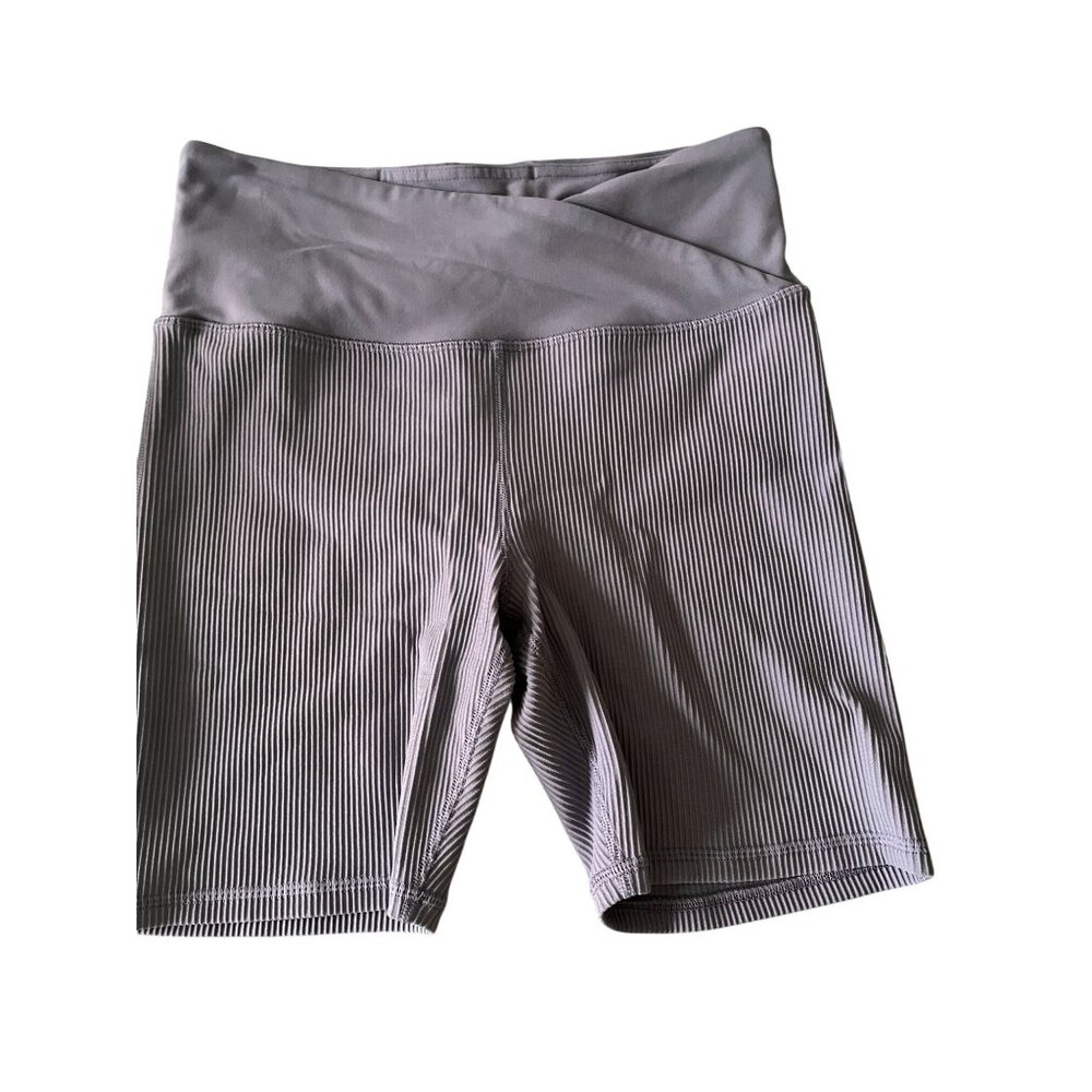 Athleta Elation Crossover Rib 7" Shorts Womens Purple Athletic High Rise medium